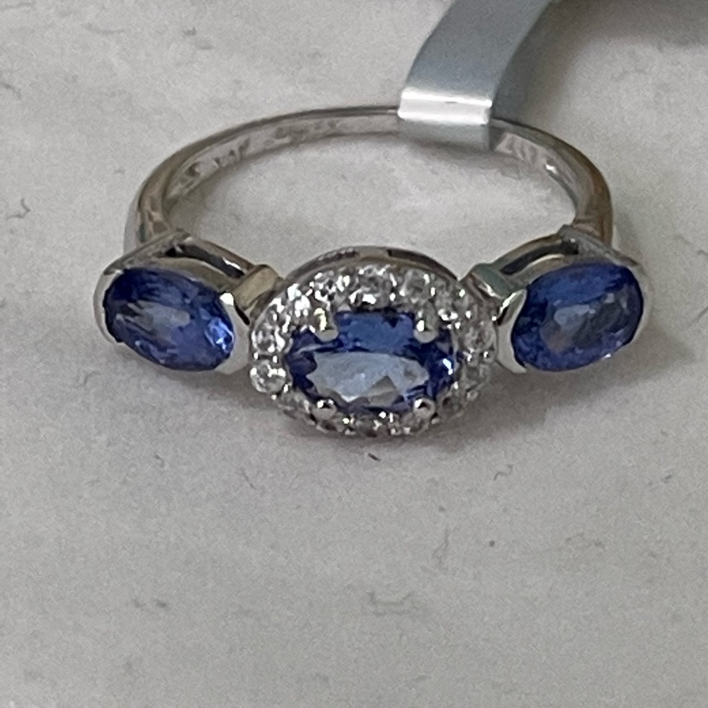 Tanzanite White Zircon 1.52 cts 10K White Gold Ring Size 5